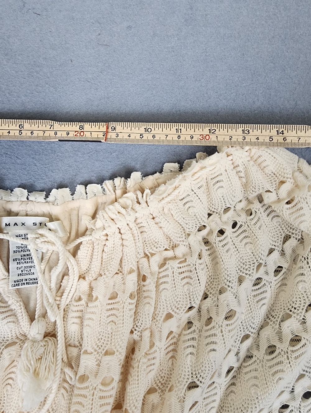 Max Studio Cream Crochet Off-Shoulder Mini Dress Lined Boho Fairy Small - Picture 5 of 8
